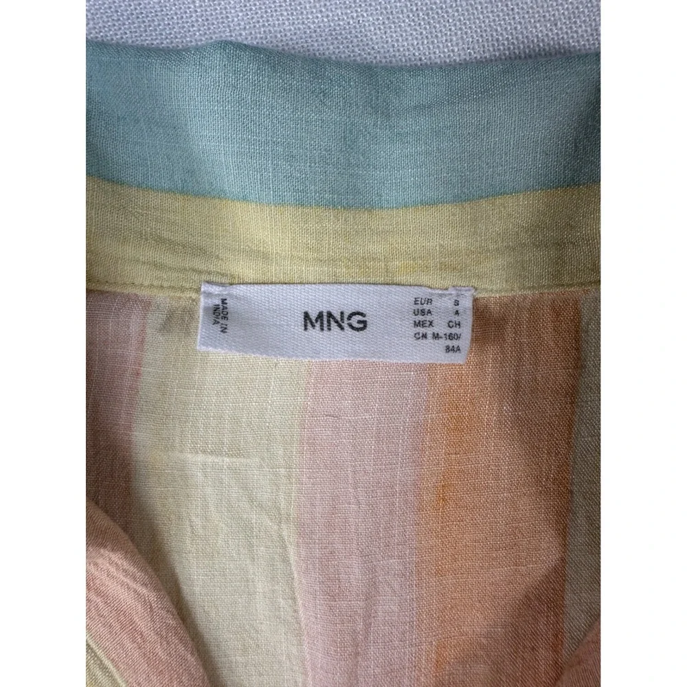 Mango MNG Womens Striped Linen Blend 2 Piece Set Shirt and Shorts Pastel Small